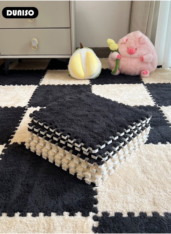 10Pcs Thickened Foam Floor Mats, Interlocking Carpet Shaggy Soft Foam Play Mat, Fluffy Plush Interlocking Foam Tiles Soft Anti-Slip Puzzle Area Square Rug Playmat  for Children Room Bedroom Home Playroom Decoration