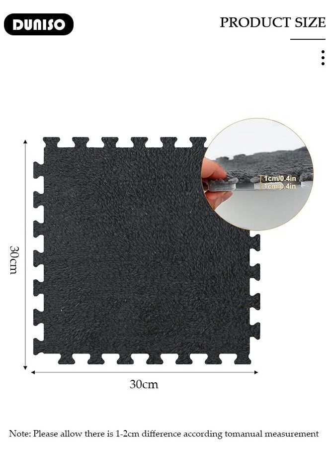 10Pcs Thickened Foam Floor Mats, Interlocking Carpet Shaggy Soft Foam Play Mat, Fluffy Plush Interlocking Foam Tiles Soft Anti-Slip Puzzle Area Square Rug Playmat  for Children Room Bedroom Home Playroom Decoration