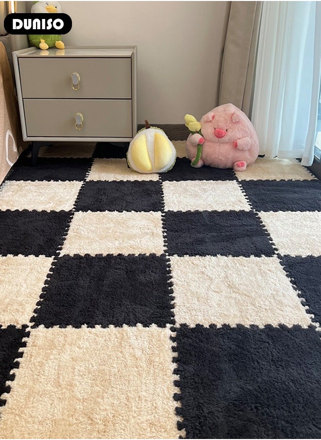 10Pcs Thickened Foam Floor Mats, Interlocking Carpet Shaggy Soft Foam Play Mat, Fluffy Plush Interlocking Foam Tiles Soft Anti-Slip Puzzle Area Square Rug Playmat  for Children Room Bedroom Home Playroom Decoration