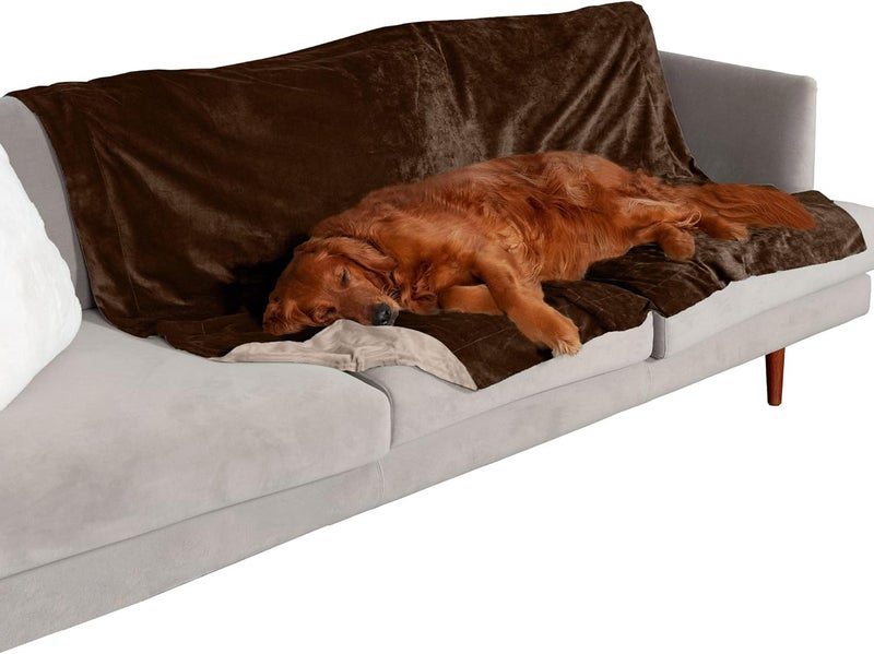 Furhaven Waterproof Throw Blanket for Dogs & Indoor Cats, Washable - Two-Tone Luxe Velvet Dog Blanket - Brownstone, Extra Large/XL - Image 1