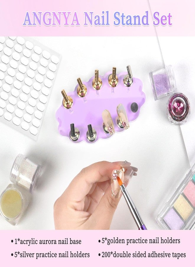 ANGNYA Nail Stand for Press on Nails Display, Magnetic Press on Nail Stand with 200 PCS Reusable Adhesive Tapes, Nail Tips Practice Painting Holder for DIY Nail Art Tools - Image 2