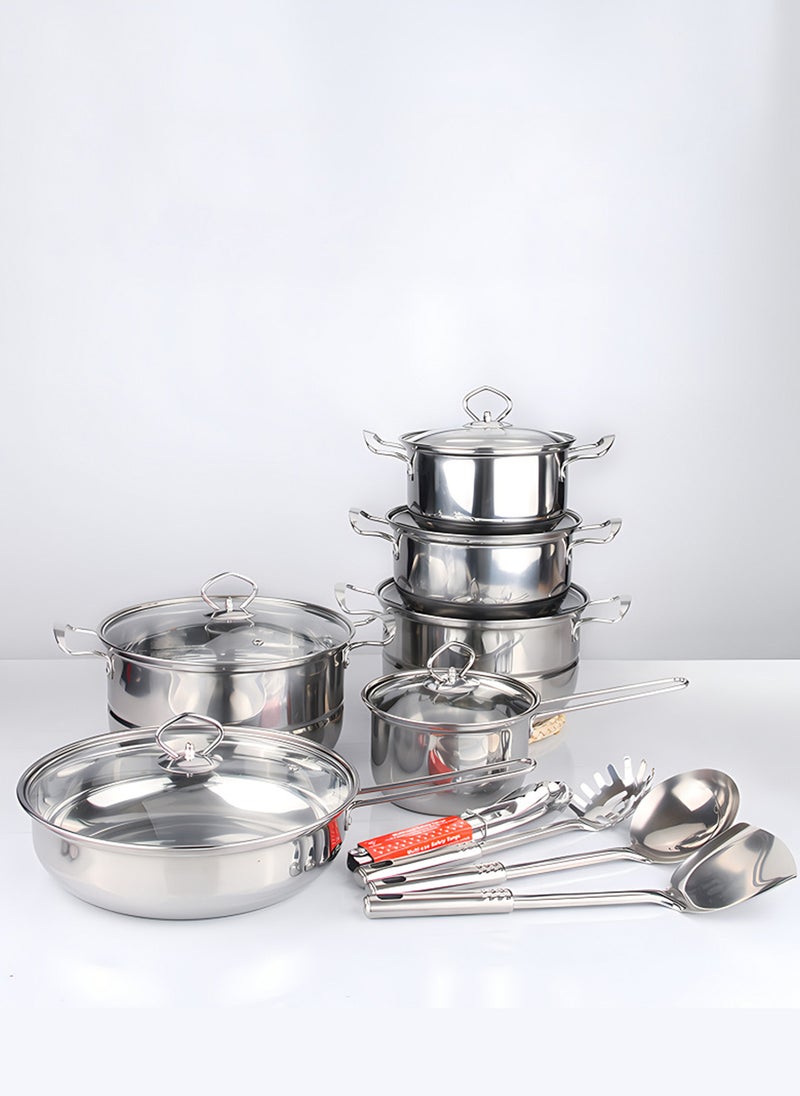 Sharpdo 10-Piece Stainless Steel Cookware and Pot Set, Milk Pot/Soup Pot/Steamer Set  - Image 1