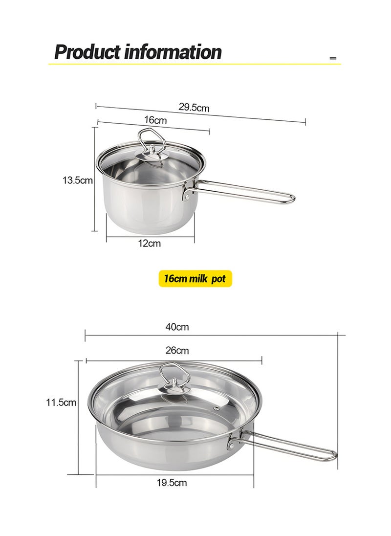 10-Piece Stainless Steel Cookware and Pot Set, Milk Pot/Soup Pot/Steamer Set
