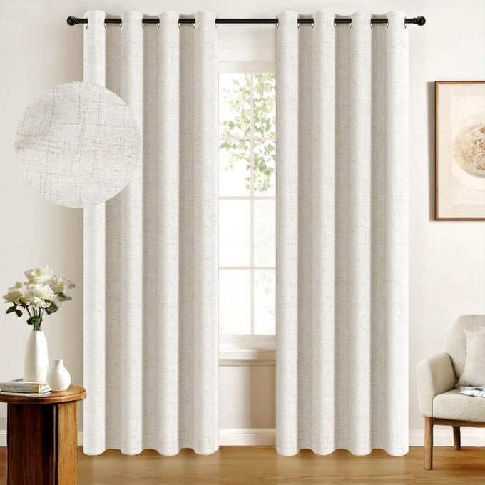 100 BLACKOUT SHIELD LINEN BLACKOUT CURTAINS FOR BEDROOM THERMAL INSULATED CURTAINS 84 INCH LENGTH 2 PANELS SET GROMMET DRAPES FOR LIVING ROOM 50 W X 84 L BEIGE
