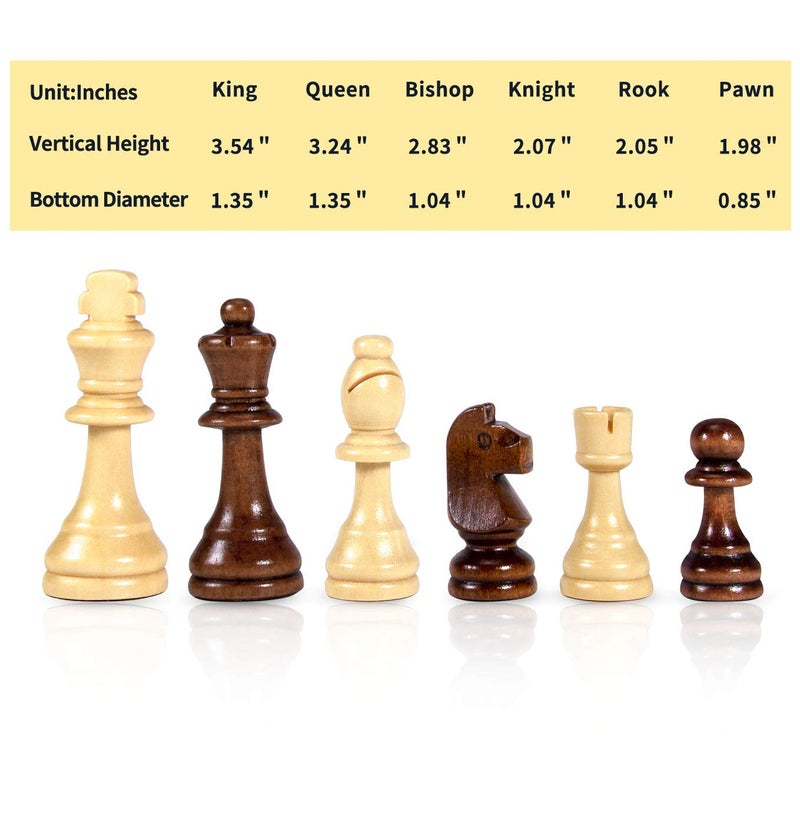 AMEROUS Wooden Chess Pieces Only, Tournament Staunton Wood Chessmen with 3.5 inches King, Chess Game Pawns for Chess Board Game, Replacement of Missing Pieces (2 Storage Bag Included) - Image 5