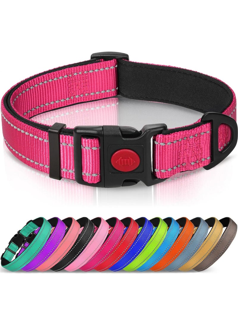 Q TRIPLE A Reflective Dog Collar with Soft Neoprene Padding, Metal D-Ring and Adjustable Length, Premium Nylon Material (Color: Hot Pink) - Image 1