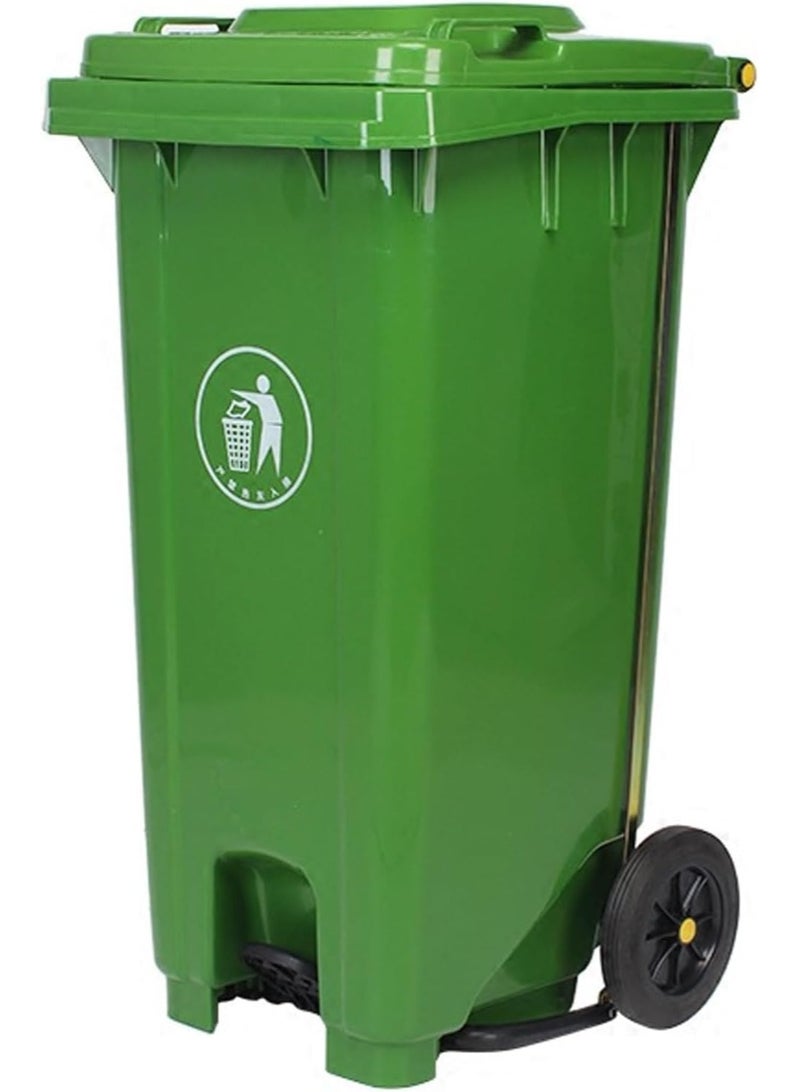 High Density Polyethylene Garbage Bin 120 Litre with wheel and pedal - Heavy Duty Kitchen Dust Bin Outdoor Recycle Trash Can Large Industrial Waste bin Trash bin Green - Image 1