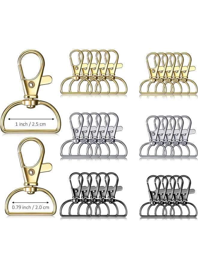 30 Pieces Swivel Clasps Lanyard Snap Hooks 3 Colors Keychain Clip Hooks Lobster Claw Clasps Metal Hook Clasps with 2 Sizes, 20 mm, 25 mm D Rings for Keychain Sewing Purse Crafts Supplies - Image 1