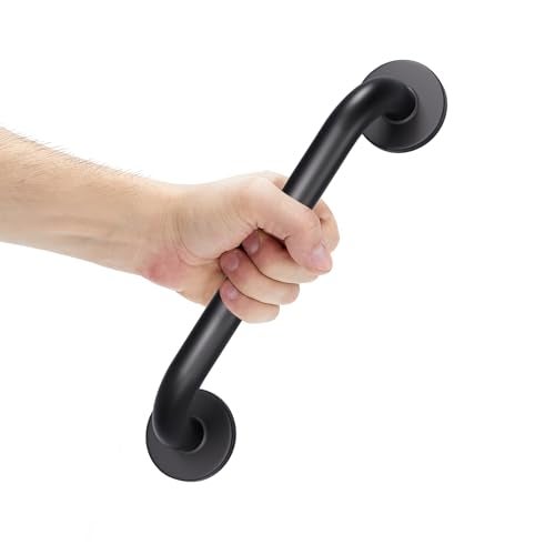 AmazerBath Shower Grab Bars for Seniors Anti Slip, Bath Safety Grab Bar for Needy, Stainless Steel Bathroom Safety Grab Bars, Thickened Bar Bigger Base Holds 500LBS, 12" L x 1" D, Black - Image 1