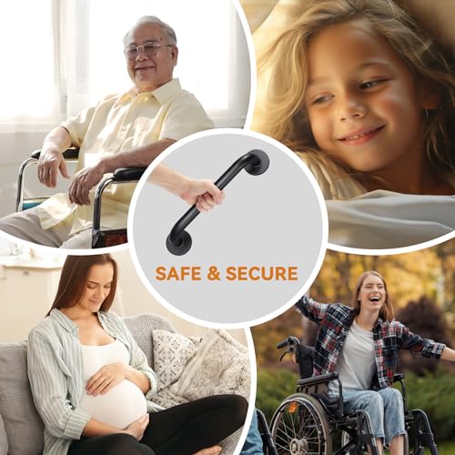 AmazerBath Shower Grab Bars for Seniors Anti Slip, Bath Safety Grab Bar for Needy, Stainless Steel Bathroom Safety Grab Bars, Thickened Bar Bigger Base Holds 500LBS, 12" L x 1" D, Black - Image 4