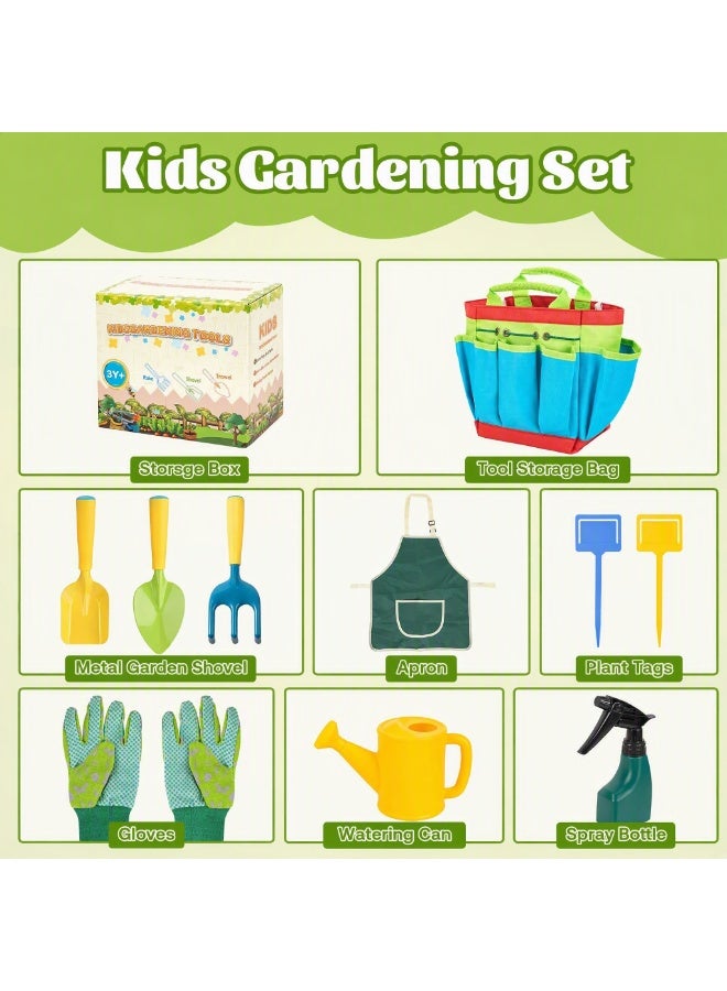 ALAMAREQ Kids Garden Tools Set: Gardening Set with Shovel, Watering Can, Gloves, Rake, Apron,Spray Bottle,Outdoor Garden Tool Toy, Gifts for 3+ Year Old Boys Girls - Image 4