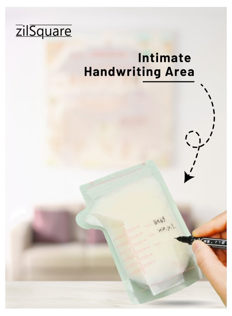 60 Pcs Breast Milk Storage Bags 250ml with Marker – Leak Proof Double Zipper Breastmilk Freezer Pouches – BPA Free Disposable Self Standing Milk Bags for Pumped Milk & Baby Feeding