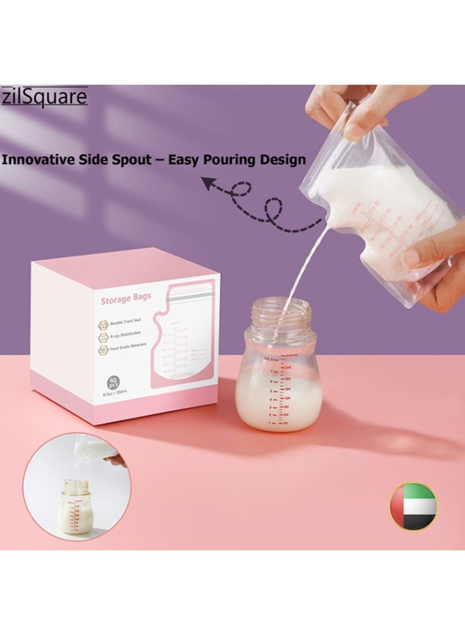 60 Pcs Breast Milk Storage Bags 250ml with Marker – Leak Proof Double Zipper Breastmilk Freezer Pouches – BPA Free Disposable Self Standing Milk Bags for Pumped Milk & Baby Feeding