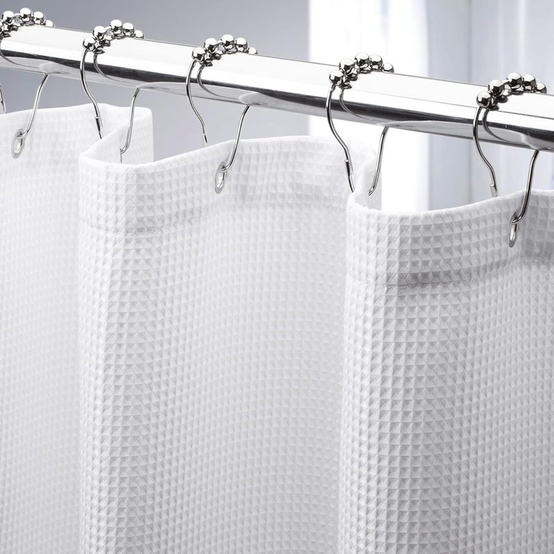 AmazerBath Waffle Shower Curtain - White Fabric with Waffle Weave, Heavy Duty, 72 x 72 Inches - Image 1