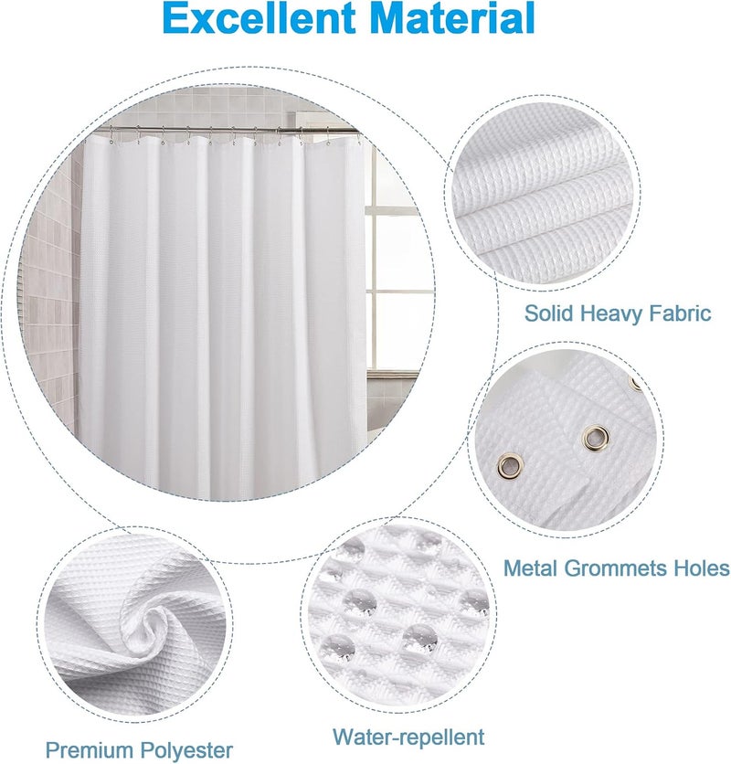 AmazerBath Waffle Shower Curtain - White Fabric with Waffle Weave, Heavy Duty, 72 x 72 Inches - Image 3