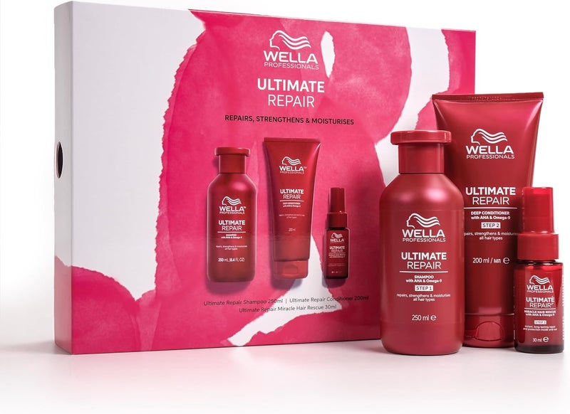 Wella Professionals Ultimate Repair Gift Set Includes Shampoo Conditioner and Miracle Hair Rescue Spray Serum Ultimate Daily Routine for Damaged Hair