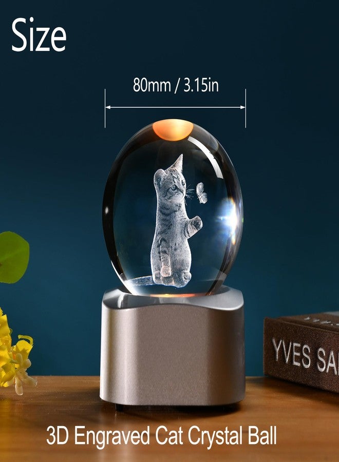 IFOLAINA 3D Cat Spinning Crystal Ball Cat Lovers Gifts for Women Decorative Kitten Globes Crystal Kitten Sphere Gifts for Girl Her Birthday Gifts for Daughters - Image 2