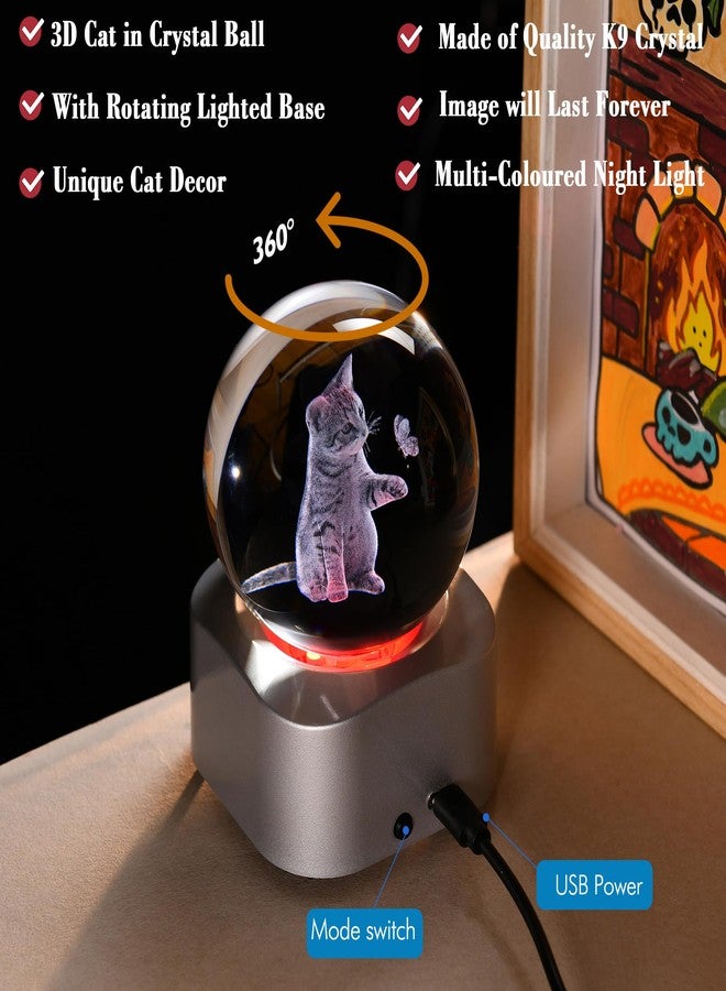 IFOLAINA 3D Cat Spinning Crystal Ball Cat Lovers Gifts for Women Decorative Kitten Globes Crystal Kitten Sphere Gifts for Girl Her Birthday Gifts for Daughters - Image 5