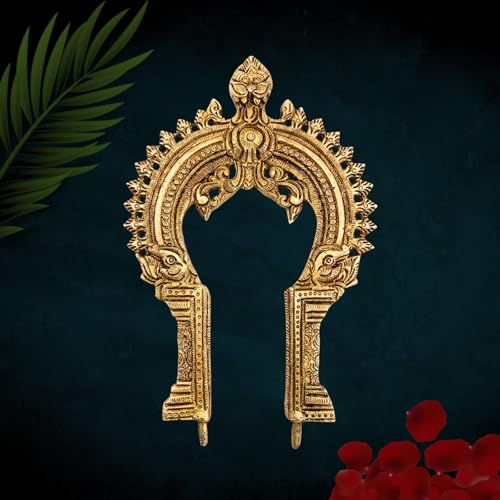 Bhunes Brass Small Prabhavali Frame – Wall Hanging Decorative Arch for Home Temple | Traditional Prabhawali, Prabhaval, Kirtimukha Pooja Decor, Gold, 7.5 Inch, 1 Piece - Image 1