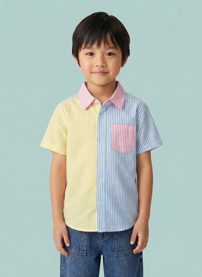 Nautinati Nautinati Boys' 100% Cotton Multicolour Colourblocked Striped Shirt