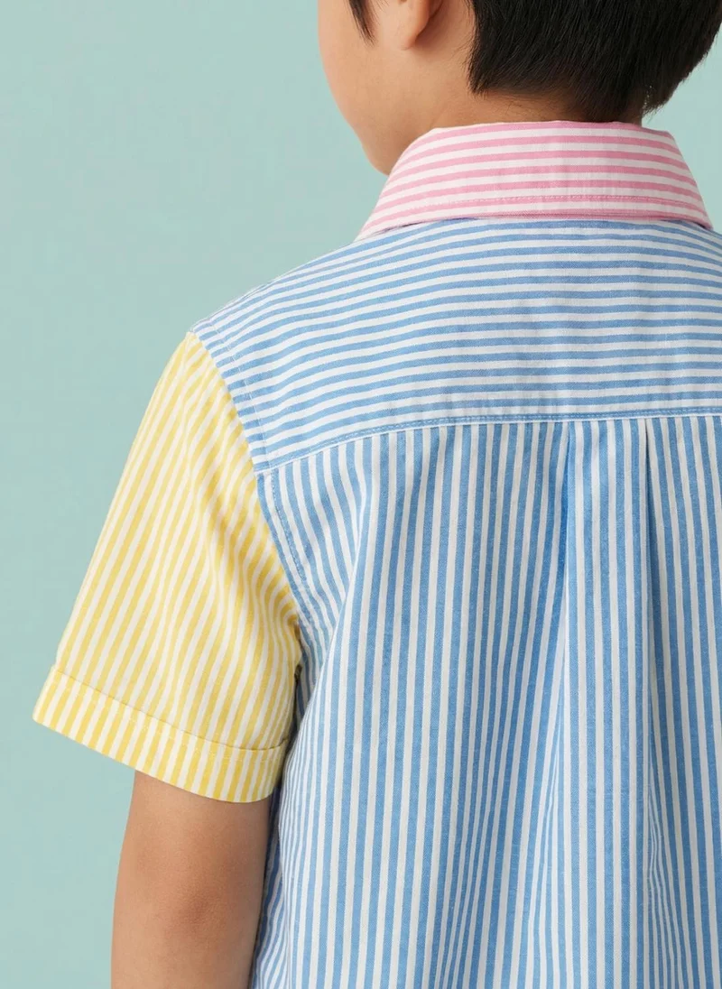 Nautinati Nautinati Boys' 100% Cotton Multicolour Colourblocked Striped Shirt