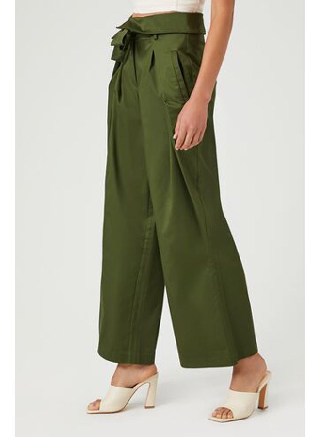 Satin Foldover Tie-Waist Pants