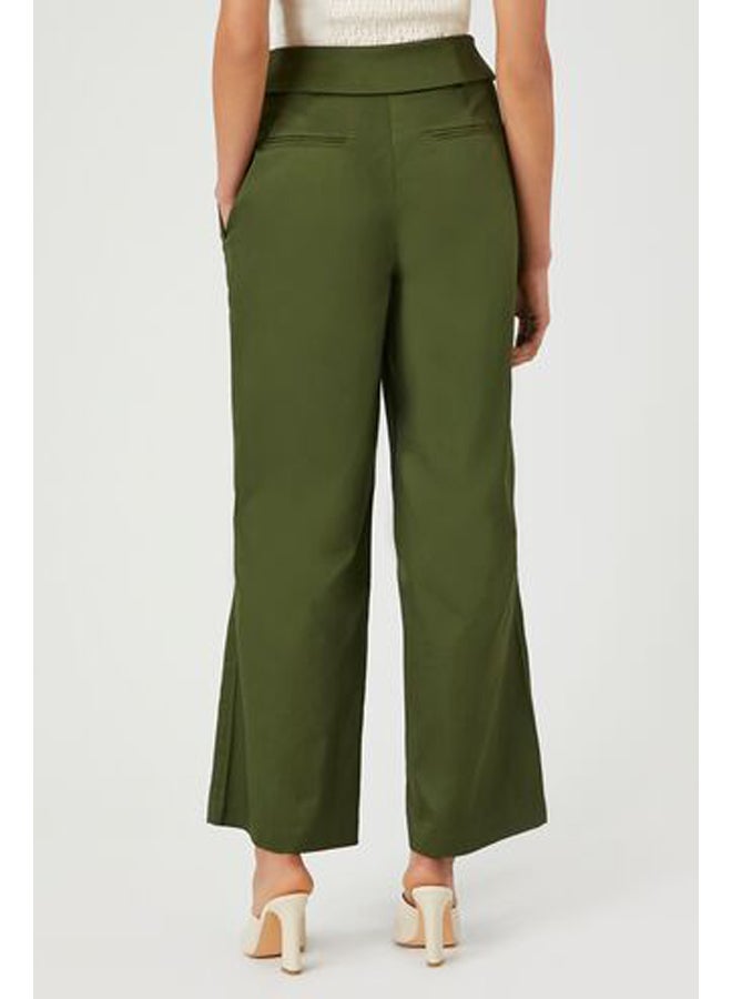 Satin Foldover Tie-Waist Pants