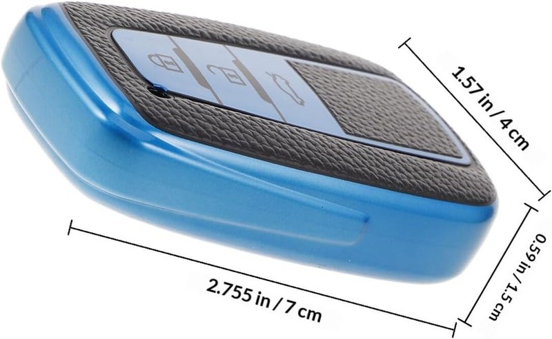 Car Key TPU Case Protective Key Fob Cover Full Wrap with Blue Leather Texture for 3-Button Remote Compatible with Automotive Interior Accessories - Image 2