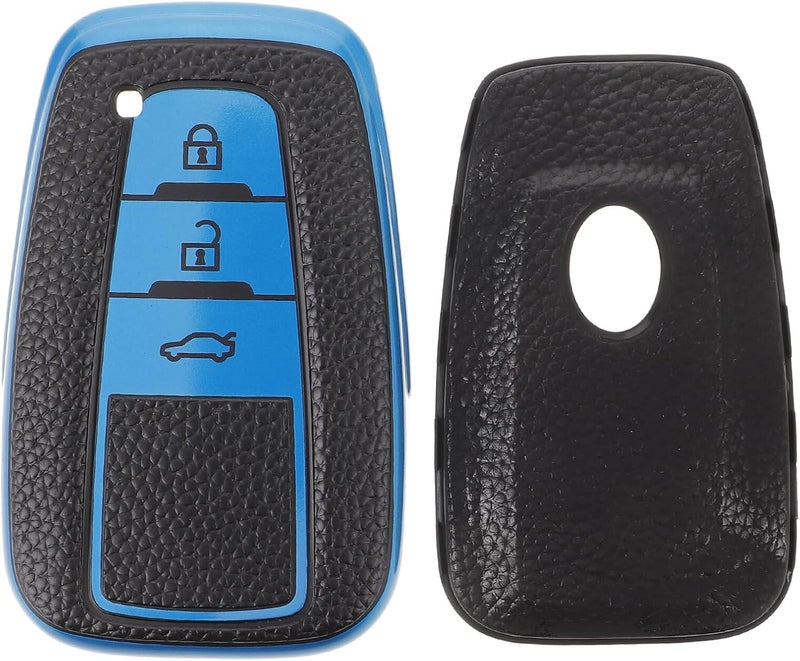 Car Key TPU Case Protective Key Fob Cover Full Wrap with Blue Leather Texture for 3-Button Remote Compatible with Automotive Interior Accessories - Image 1