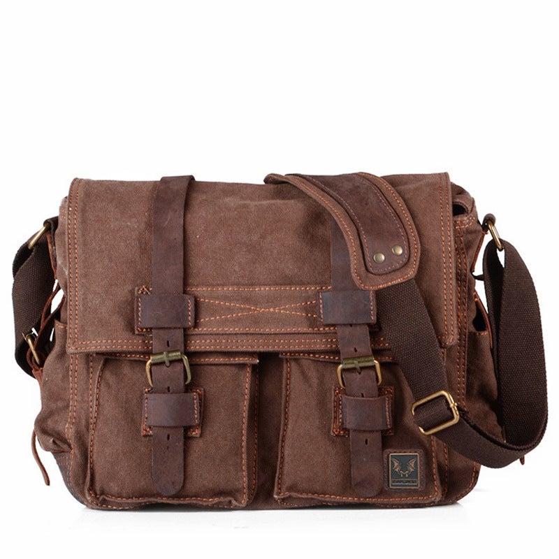 Mukawa Cloth Bag Retro Canvas With Crazy Horse Leather Messenger Bag For Men And Women Single Shoulder Casual Shoulder Bag - Image 1