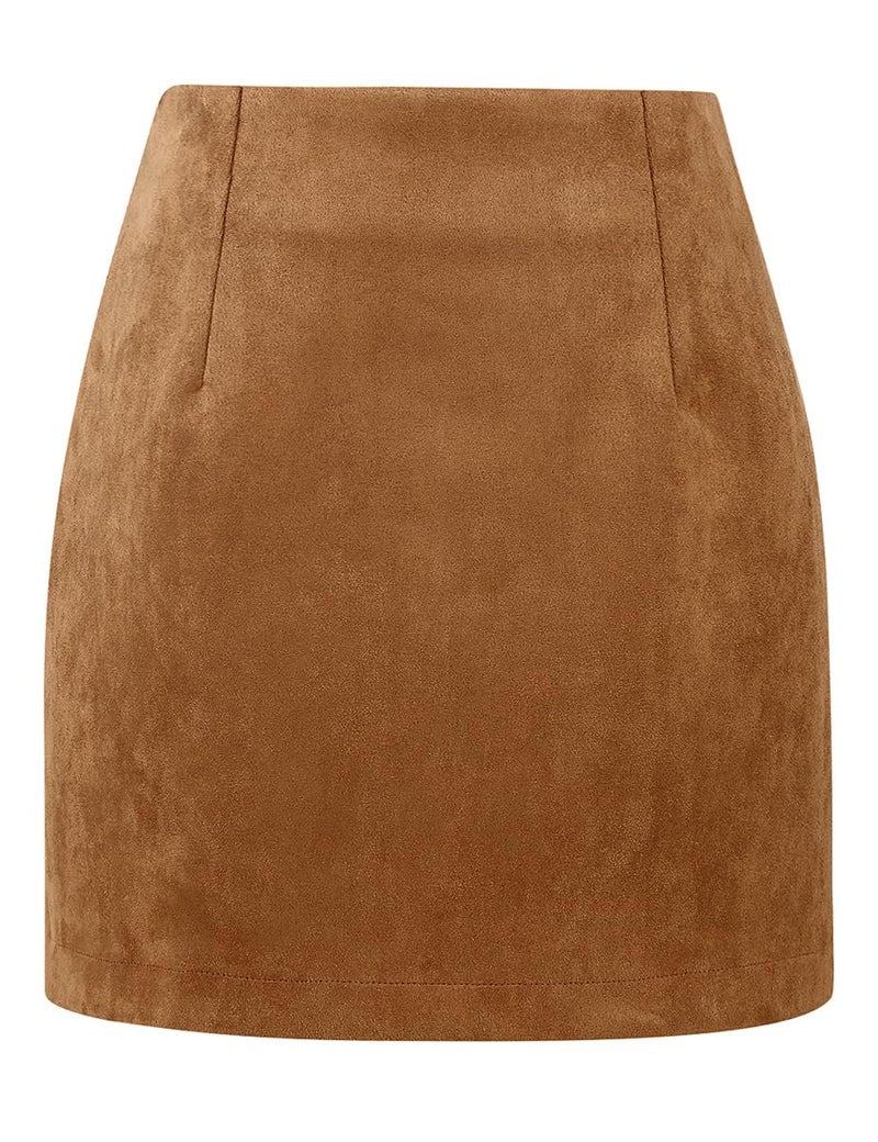 IDEALSANXUN Brown Suede Skirts for Women 2025 Fall Winter Fashion Outfits Corduroy Velvet High Waisted Bodycon Pencil Short Mini Skirt Casual Business Work Clothes(Suede Brown, M) - Image 1