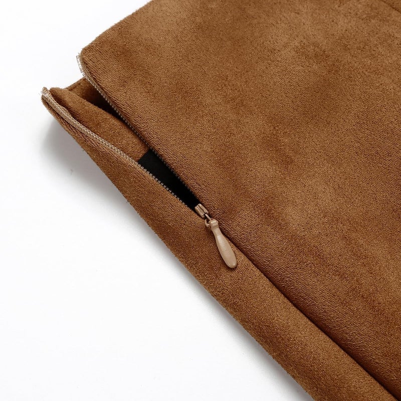 IDEALSANXUN Brown Suede Skirts for Women 2025 Fall Winter Fashion Outfits Corduroy Velvet High Waisted Bodycon Pencil Short Mini Skirt Casual Business Work Clothes(Suede Brown, M) - Image 3