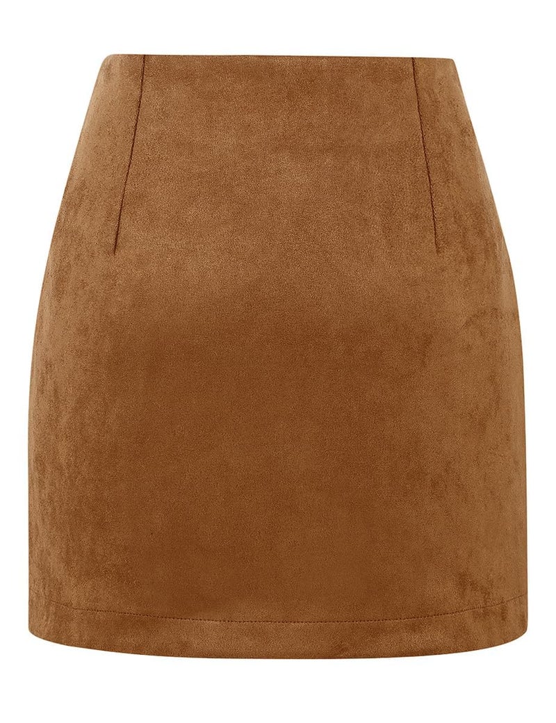 IDEALSANXUN Brown Suede Skirts for Women 2025 Fall Winter Fashion Outfits Corduroy Velvet High Waisted Bodycon Pencil Short Mini Skirt Casual Business Work Clothes(Suede Brown, M) - Image 2