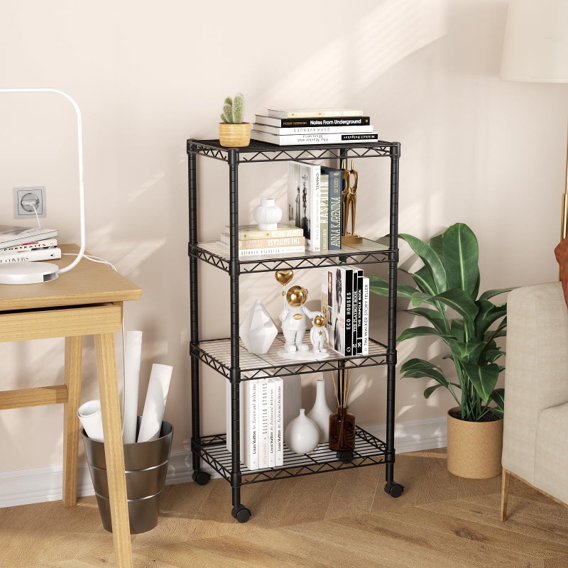SINGAYE 4 Small Shelves Storage Shelf Wire Shelving Unit Metal Shelf Adjustable Organizers Storage Shelving with Wheels for Bathroom Laundry Room Kitchen Pantry11.5â€D x 17.5â€W x 30.5â€H Black - Image 2
