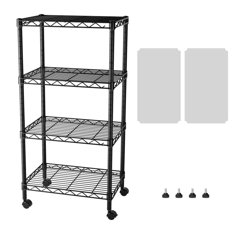 SINGAYE 4 Small Shelves Storage Shelf Wire Shelving Unit Metal Shelf Adjustable Organizers Storage Shelving with Wheels for Bathroom Laundry Room Kitchen Pantry11.5â€D x 17.5â€W x 30.5â€H Black - Image 1