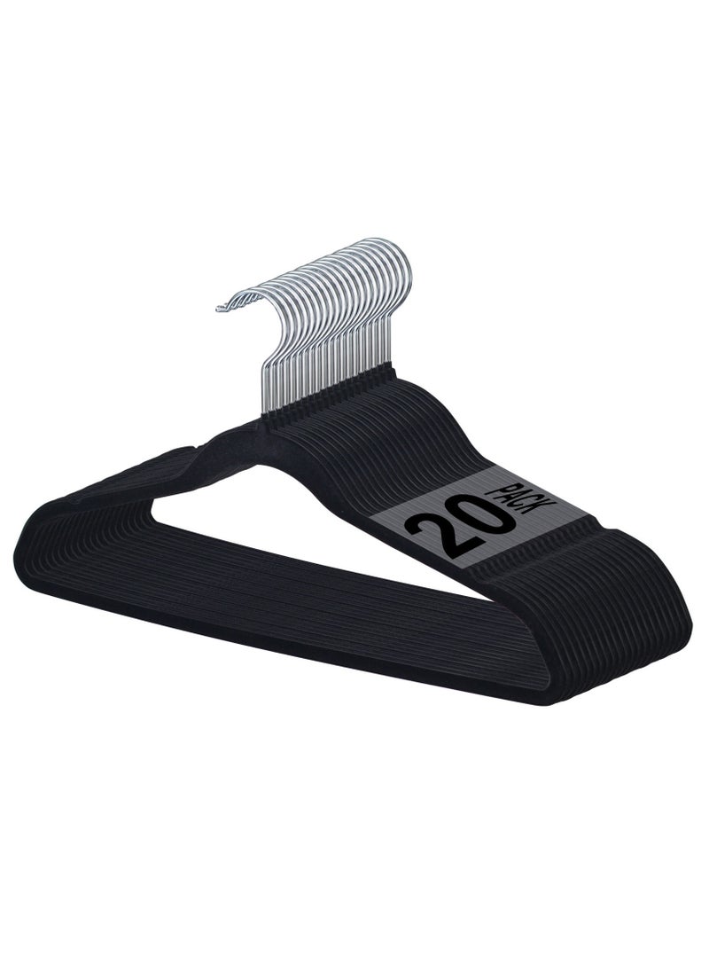 SKY-TOUCH - 20Pcs Non Slip Felt Hangers Space Saving Clothes Hanger Velvet Hanger Heavy Duty Adult Hanger For Coat Suit  Black - Image 1