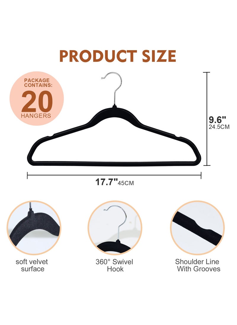 SKY-TOUCH - 20Pcs Non Slip Felt Hangers Space Saving Clothes Hanger Velvet Hanger Heavy Duty Adult Hanger For Coat Suit  Black - Image 1