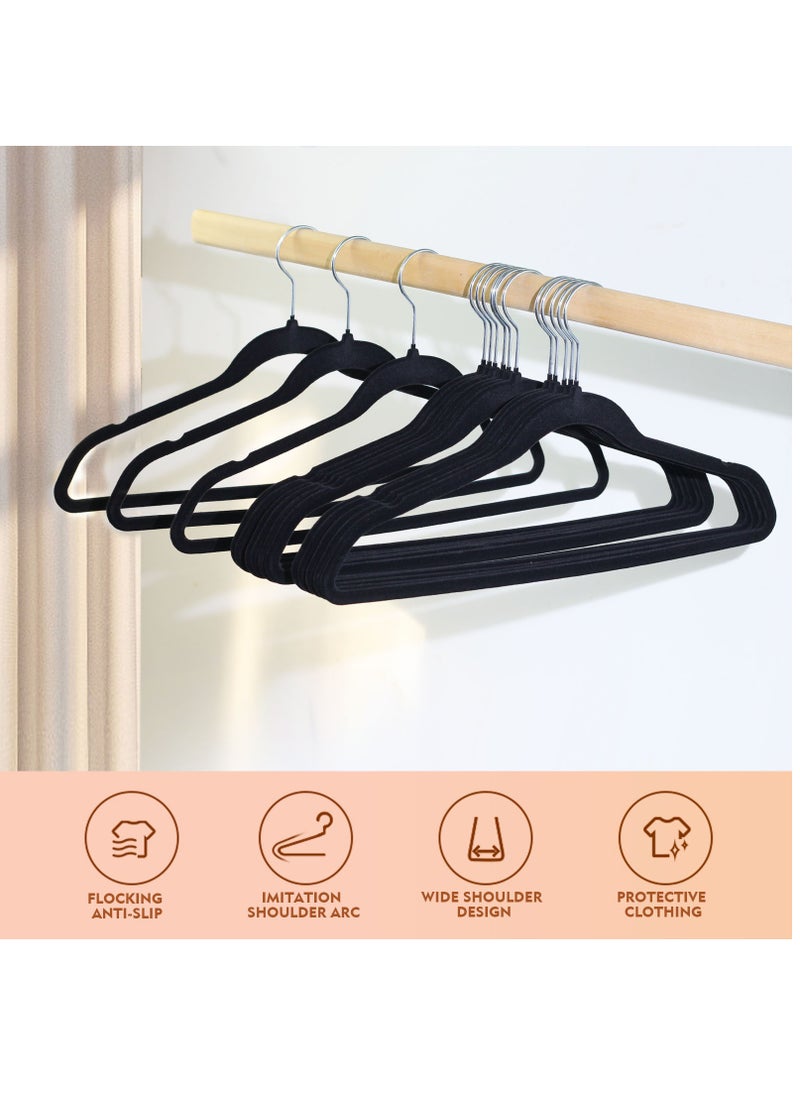 SKY-TOUCH - 20Pcs Non Slip Felt Hangers Space Saving Clothes Hanger Velvet Hanger Heavy Duty Adult Hanger For Coat Suit  Black - Image 1