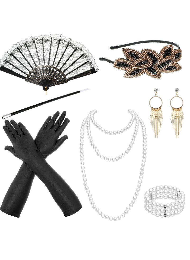 SYOSI 1920s Flapper Accessories for Women Gatsby Accessories Set Flapper Headband Gloves Costume for Girl Party  - Image 1