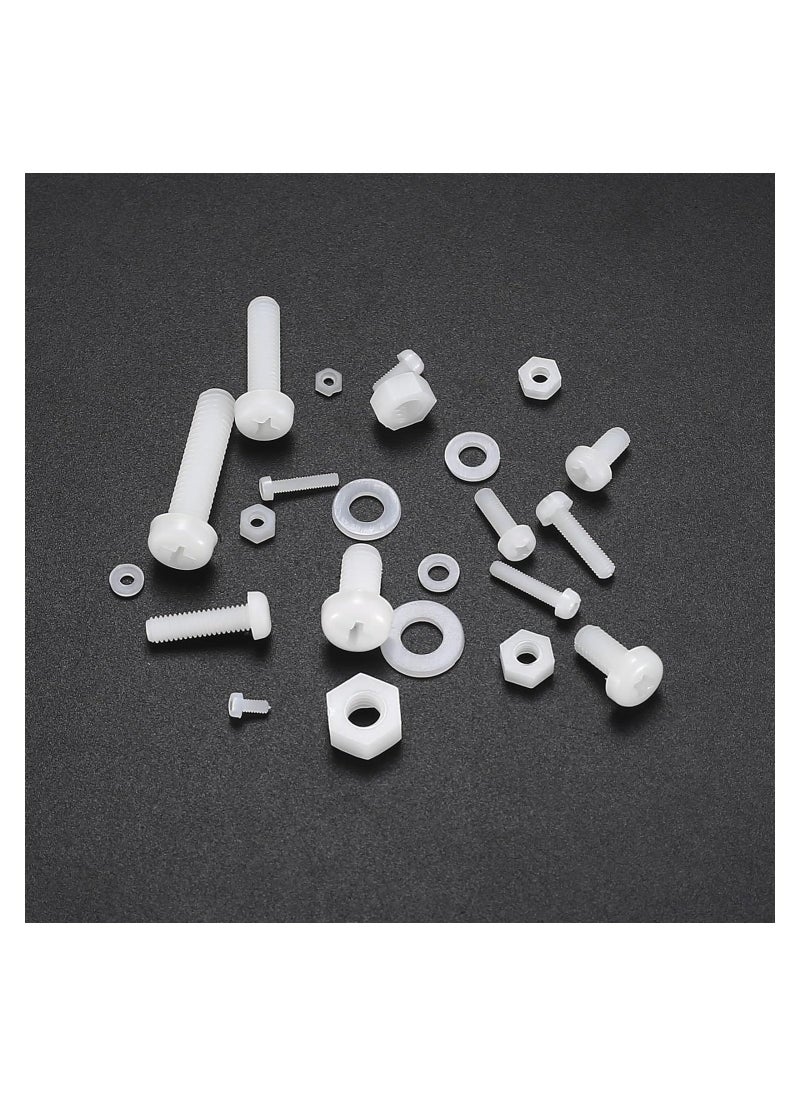 Generic - 447 PCS White Nylon Plastic Pan Round Head Screws Bolts and Nuts and Gaskets, Metric Full Threaded Hex Head Screws Bolts and Nuts and Washers Assortment Set - M2/M2.5/M3/M4/M5/M6, for Home Repairs - Image 1