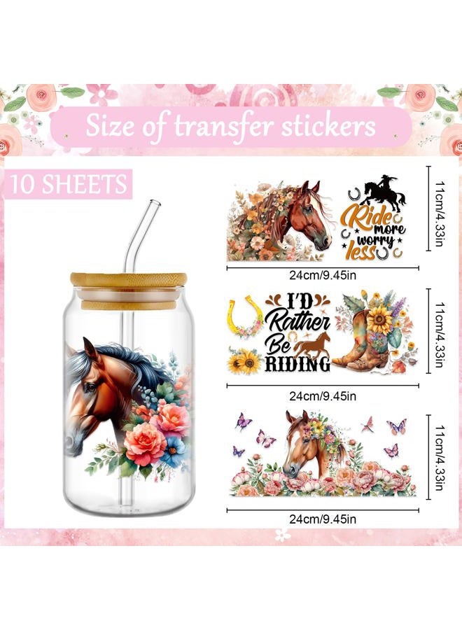 Rngmsi UV DTF Cup Wrap - 10 Sheets Horse UV DTF Cup Wraps for 16 oz Butterfly Flower Uvdtf Cup Wraps Waterproof Horse Riding Personalized UV DTF Wrap Stickers for Glass Cups Wood Crafts - Image 2