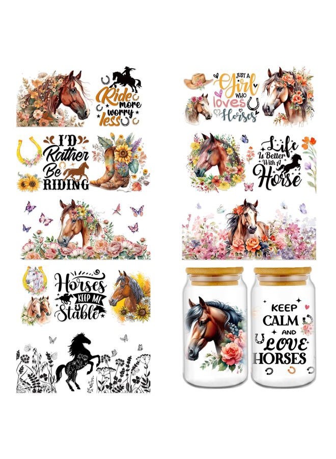 Rngmsi UV DTF Cup Wrap - 10 Sheets Horse UV DTF Cup Wraps for 16 oz Butterfly Flower Uvdtf Cup Wraps Waterproof Horse Riding Personalized UV DTF Wrap Stickers for Glass Cups Wood Crafts - Image 1