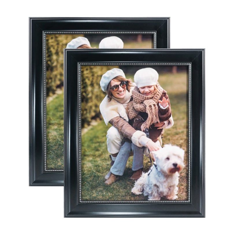 GraduationMall 8x10 إطارات الصورة صور زجاجية حقيقية للجدار أو الطاولة الأسود مع حبات الفضة 2 حزمة