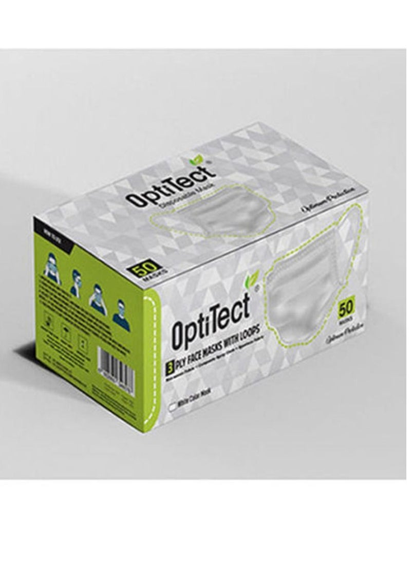 OptiTect 50 Pieces 3 Ply Disposable Face Mask White - Image 5