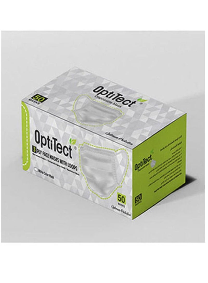 OptiTect 50 Pieces 3 Ply Disposable Face Mask White - Image 4