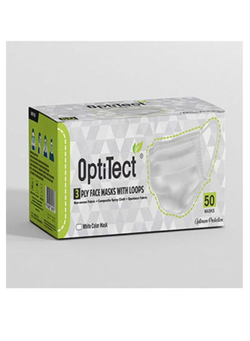 OptiTect 50 Pieces 3 Ply Disposable Face Mask White - Image 2