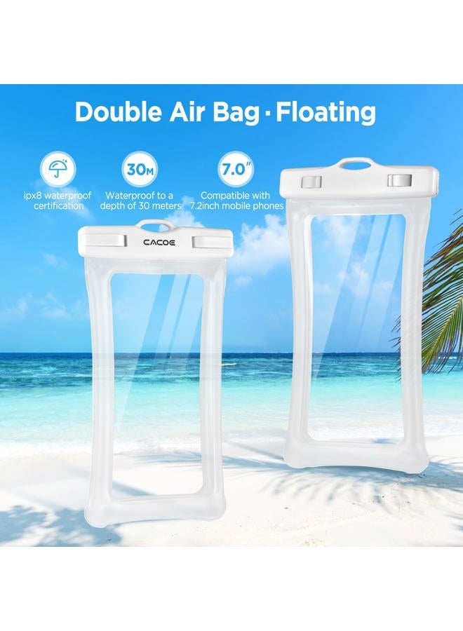 CACOE [Floatable] Floating Universal Waterproof Phone case 2 Pcs-Up to 7.0",Waterproof Phone Pouch with Adjustable Neck Lanyard,IPX8 Cellphone Dry Bags for Beach Pool Swimming（White+Blue） - Image 3
