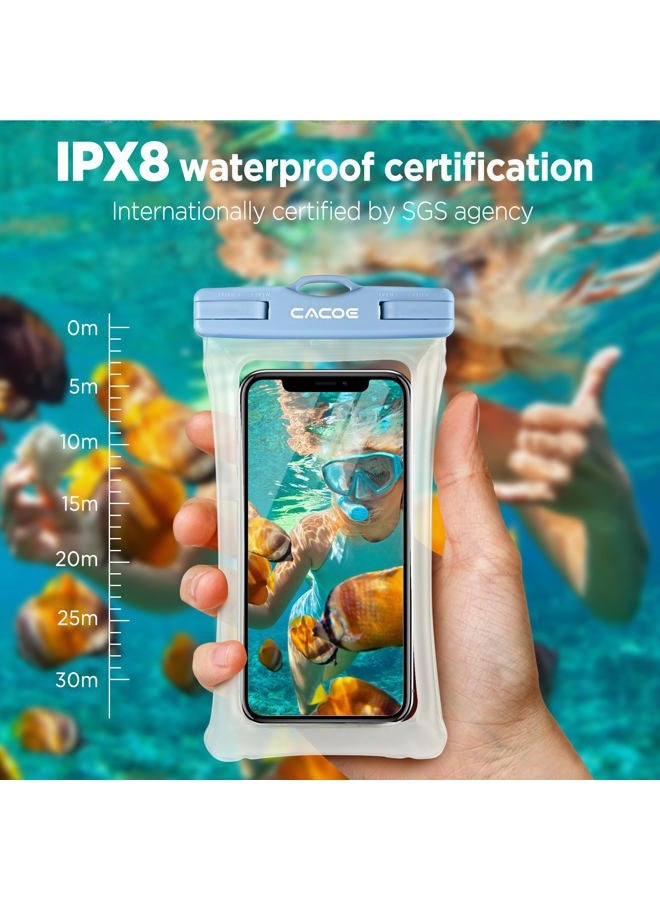 CACOE [Floatable] Floating Universal Waterproof Phone case 2 Pcs-Up to 7.0",Waterproof Phone Pouch with Adjustable Neck Lanyard,IPX8 Cellphone Dry Bags for Beach Pool Swimming（White+Blue） - Image 4