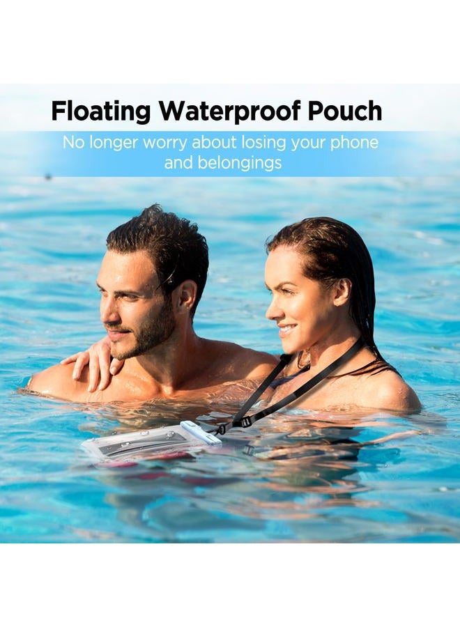CACOE [Floatable] Floating Universal Waterproof Phone case 2 Pcs-Up to 7.0",Waterproof Phone Pouch with Adjustable Neck Lanyard,IPX8 Cellphone Dry Bags for Beach Pool Swimming（White+Blue） - Image 2