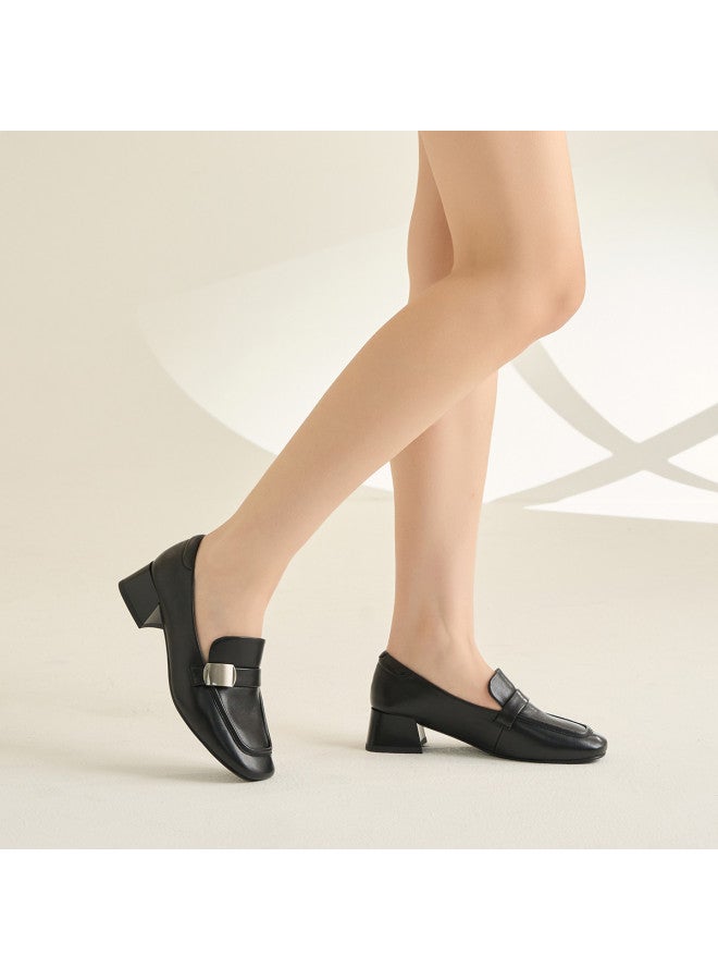 AOKANG Temperament Loafers, Autumn Retro Minimalist Metal Buckle Commuting Breathable Soft Leather Shoes For Women - Image 5